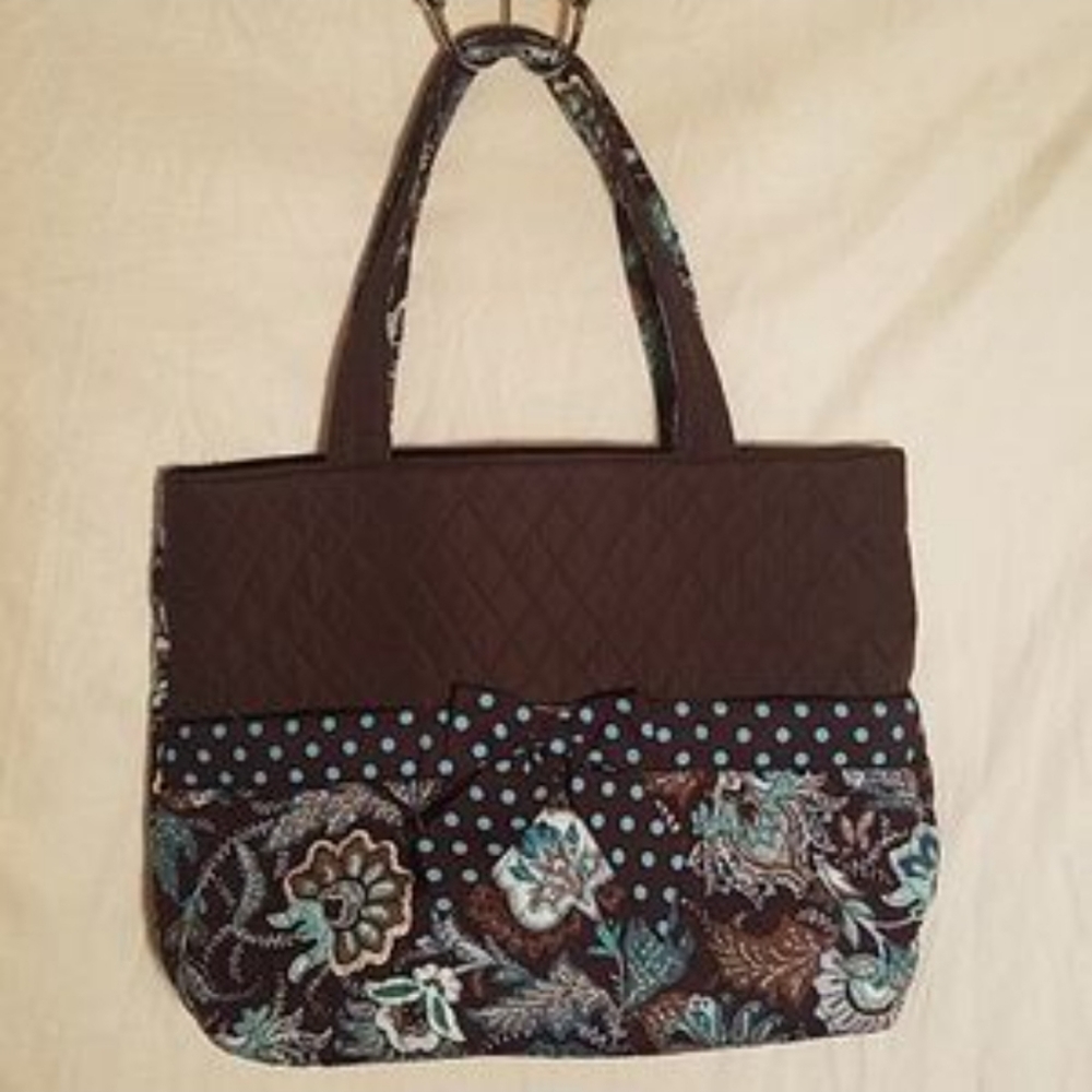 Belvah Quilted Floral Brown And Blue Shoulder Bag Purse